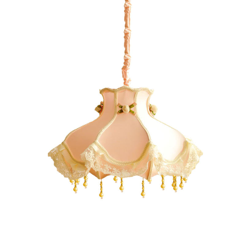 Princess Dress Fabric Hanging Light Kid 1 Head White/Pink Ceiling Pendant with Lace Flounce-Trim Clearhalo 'Ceiling Lights' 'Pendant Lights' 'Pendants' Lighting' 863609