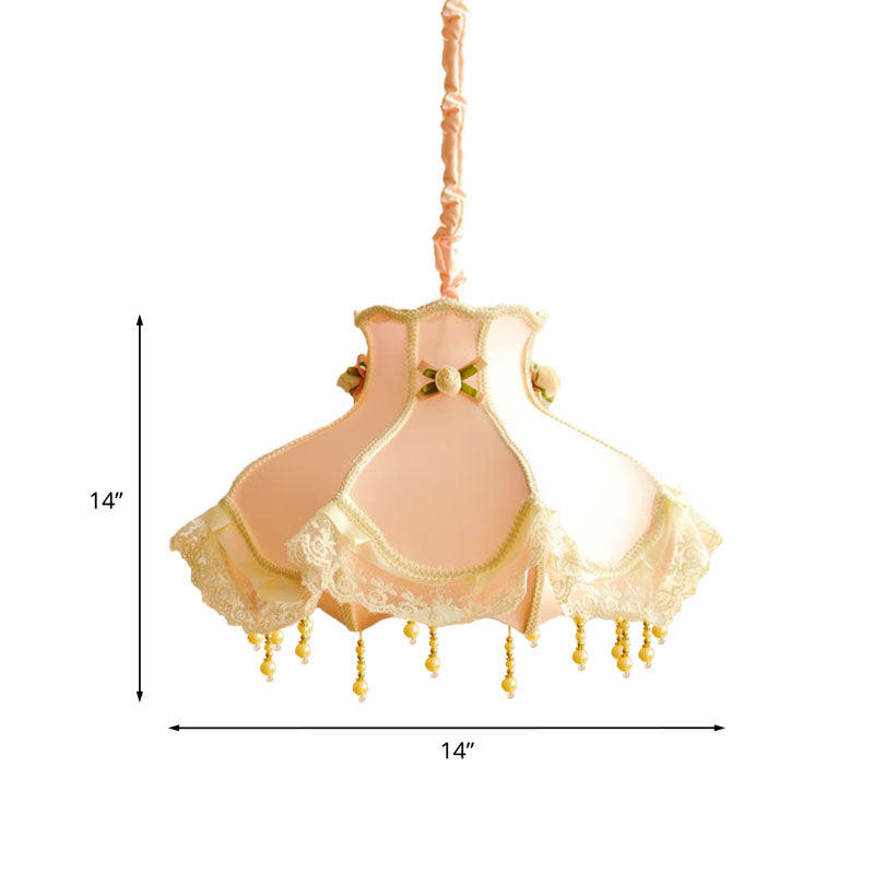 Princess Dress Fabric Hanging Light Kid 1 Head White/Pink Ceiling Pendant with Lace Flounce-Trim Clearhalo 'Ceiling Lights' 'Pendant Lights' 'Pendants' Lighting' 863610