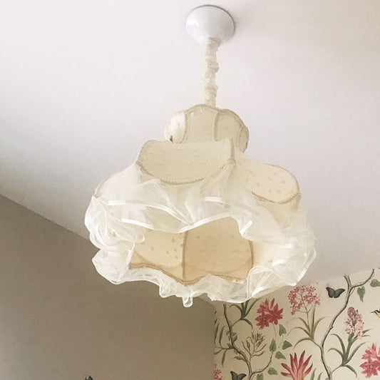 Princess Dress Fabric Hanging Light Kid 1 Head White/Pink Ceiling Pendant with Lace Flounce-Trim Clearhalo 'Ceiling Lights' 'Pendant Lights' 'Pendants' Lighting' 863612