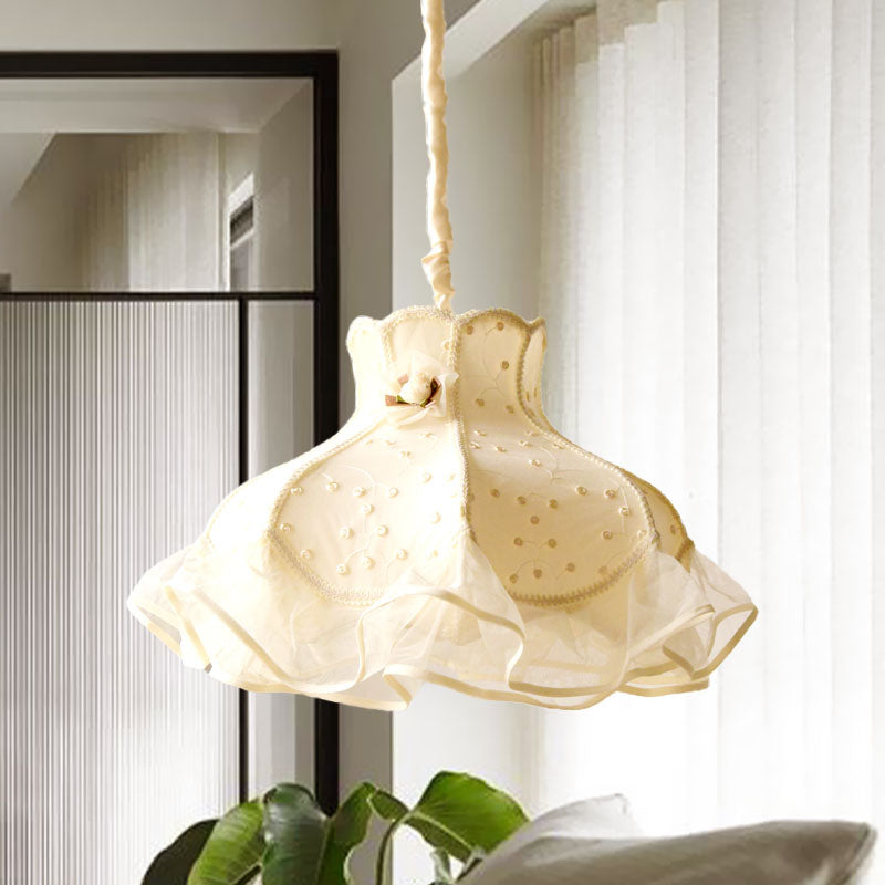 Princess Dress Fabric Hanging Light Kid 1 Head White/Pink Ceiling Pendant with Lace Flounce-Trim Clearhalo 'Ceiling Lights' 'Pendant Lights' 'Pendants' Lighting' 863613