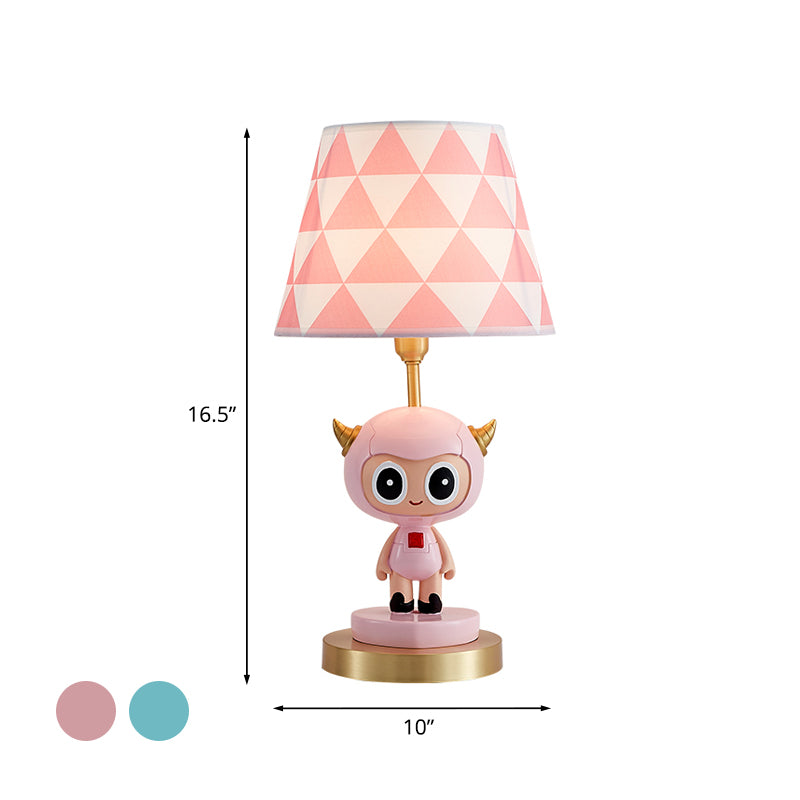 Cartoon Cow Boy Resin Night Lamp 1-Light Table Lighting with Triangle Print Shade in Pink/Blue Clearhalo 'Lamps' 'Table Lamps' Lighting' 863684