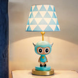 Cartoon Cow Boy Resin Night Lamp 1-Light Table Lighting with Triangle Print Shade in Pink/Blue Clearhalo 'Lamps' 'Table Lamps' Lighting' 863687