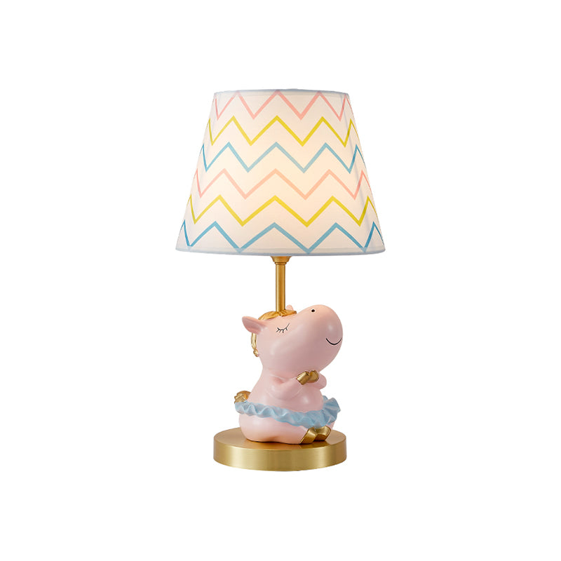 Pink Horse Table Light Cartoon 1 Bulb Resin Night Stand Lamp with Wave-Printed Fabric Lampshade Clearhalo 'Lamps' 'Table Lamps' Lighting' 863695