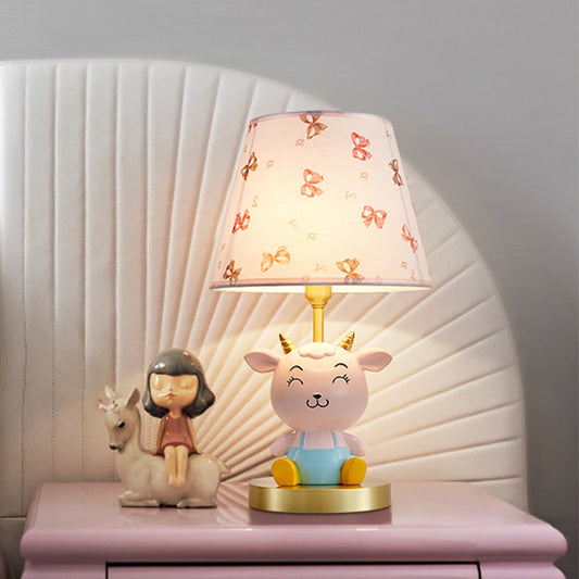 Cheerful Sheep Table Lighting Cartoon Resin 1-Head Kid Bedside Night Lamp with Print Shade in Pink and Blue Pink-Blue Clearhalo 'Lamps' 'Table Lamps' Lighting' 863697