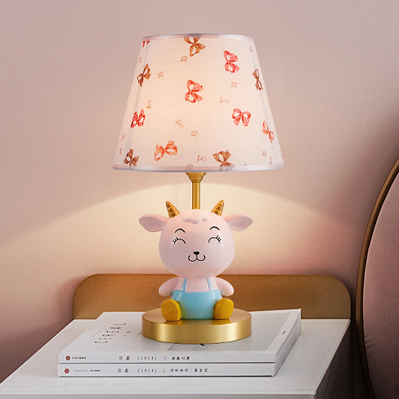 Cheerful Sheep Table Lighting Cartoon Resin 1-Head Kid Bedside Night Lamp with Print Shade in Pink and Blue Clearhalo 'Lamps' 'Table Lamps' Lighting' 863698