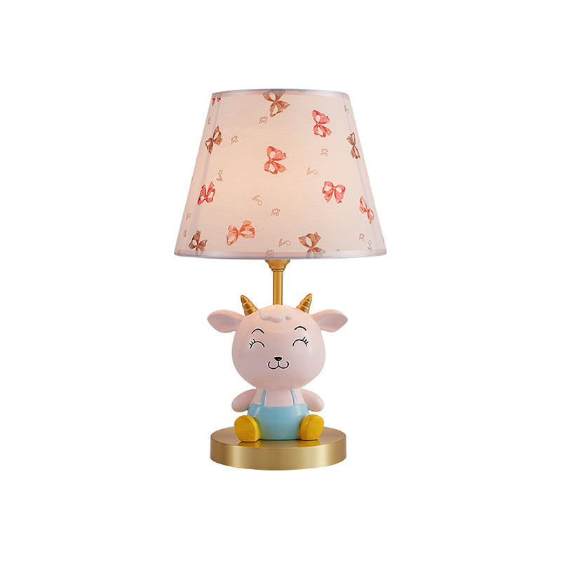 Cheerful Sheep Table Lighting Cartoon Resin 1-Head Kid Bedside Night Lamp with Print Shade in Pink and Blue Clearhalo 'Lamps' 'Table Lamps' Lighting' 863699
