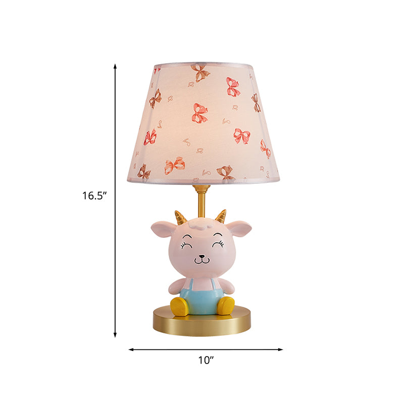 Cheerful Sheep Table Lighting Cartoon Resin 1-Head Kid Bedside Night Lamp with Print Shade in Pink and Blue Clearhalo 'Lamps' 'Table Lamps' Lighting' 863700