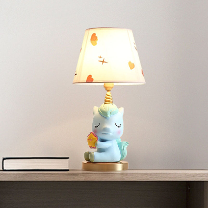 Blue/Pink Sleeping Horse Night Lamp Cartoon 1-Light Resin Table Light with Cone Lamp Shade Clearhalo 'Lamps' 'Table Lamps' Lighting' 863719
