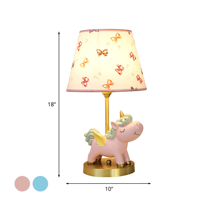 Resin Flying Horse Table Lamp Kids 1 Head Nightstand Light in Pink/Blue with Printed Fabric Shade Clearhalo 'Lamps' 'Table Lamps' Lighting' 863724