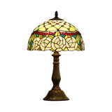 Single Living Room Nightstand Lamp Baroque Bronze Table Light with Beaded Roseborder Stained Glass Shade Clearhalo 'Lamps' 'Table Lamps' Lighting' 863792