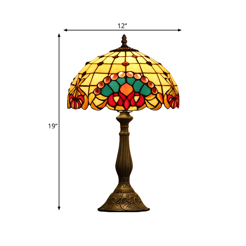 1 Head Night Stand Light Baroque Rooster Pattern Tiffany Glass Table Lamp in Bronze Clearhalo 'Lamps' 'Table Lamps' Lighting' 863797