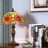 1-Light Sunflower Nightstand Light Tiffany Dark Brown Stained Art Glass Table Lamp Dark Brown Clearhalo 'Lamps' 'Table Lamps' Lighting' 863802