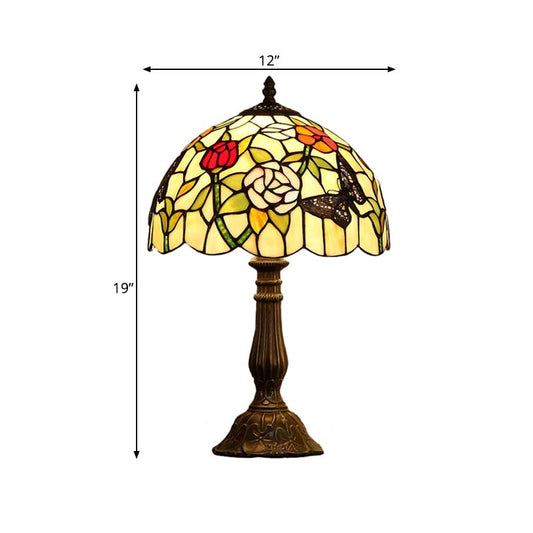 Butterfly and Flowerbud Table Lamp Tiffany Stained Glass Single-Bulb Bronze Nightstand Light Clearhalo 'Lamps' 'Table Lamps' Lighting' 863821