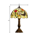 Butterfly and Flowerbud Table Lamp Tiffany Stained Glass Single-Bulb Bronze Nightstand Light Clearhalo 'Lamps' 'Table Lamps' Lighting' 863821