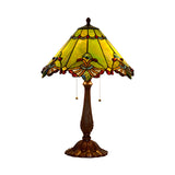 Emerald Green Glass Bronze Table Lamp Swan-Edge Conical 2-Bulb Baroque Style Nightstand Light Clearhalo 'Lamps' 'Table Lamps' Lighting' 863895