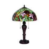 2 Bulbs Pull-Chain Nightstand Light Tiffany Bowl Stained Floral Glass Table Lamp in Bronze Clearhalo 'Lamps' 'Table Lamps' Lighting' 863904