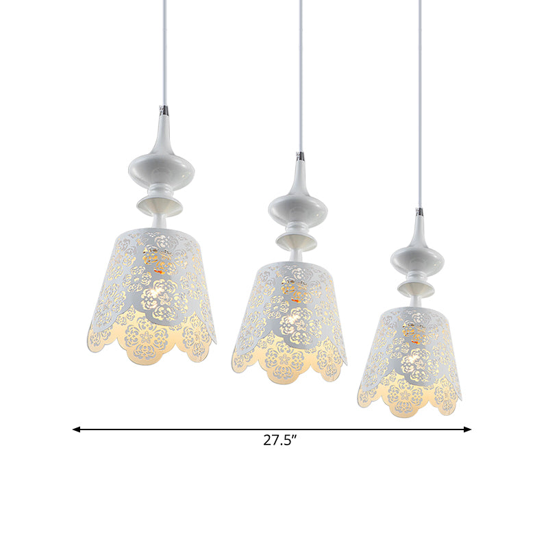 Iron White Multi Hanging Light Hollowed Out Scalloped 3-Bulb Pastoral Ceiling Pendant Lamp Clearhalo 'Ceiling Lights' 'Pendant Lights' 'Pendants' Lighting' 874649