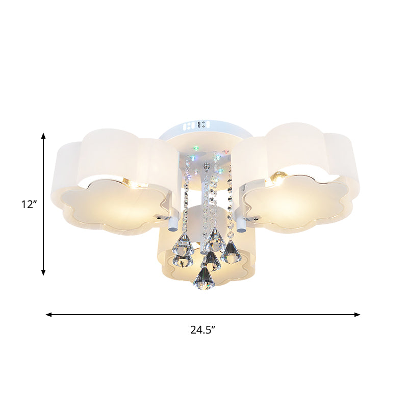 Contemporary Bloom Flush Mount Lamp 3/5 Heads White Glass Flush Light with Crystal Draping Clearhalo 'Ceiling Lights' 'Close To Ceiling Lights' 'Close to ceiling' 'Flush mount' Lighting' 874665