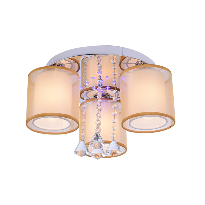 3/7 Lights Cylinder Flush Mount Modern Chrome Sheepskin Ceiling Light with Dangling Clear Crystal Clearhalo 'Ceiling Lights' 'Close To Ceiling Lights' 'Close to ceiling' 'Flush mount' Lighting' 874668