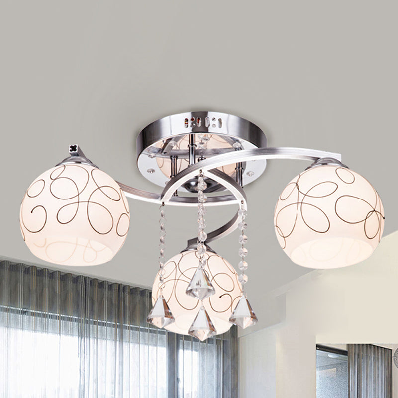 Global Living Room Semi Flush Minimalist Opal Glass 3/5 Lights Chrome Ceiling Flush with Crystal Drop Clearhalo 'Ceiling Lights' 'Close To Ceiling Lights' 'Close to ceiling' 'Semi-flushmount' Lighting' 874676