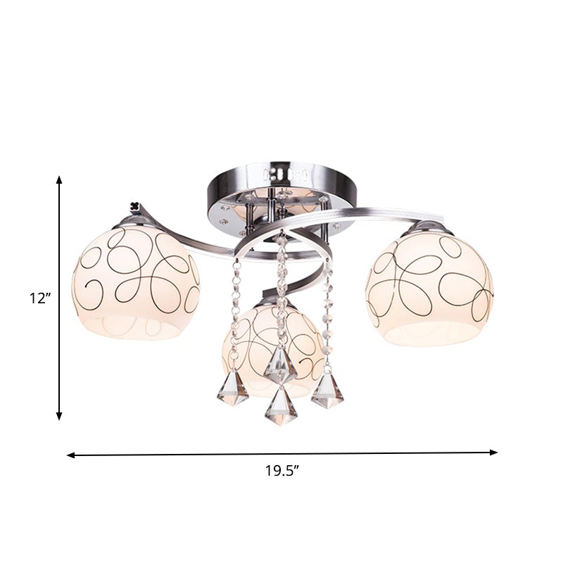 Global Living Room Semi Flush Minimalist Opal Glass 3/5 Lights Chrome Ceiling Flush with Crystal Drop Clearhalo 'Ceiling Lights' 'Close To Ceiling Lights' 'Close to ceiling' 'Semi-flushmount' Lighting' 874678