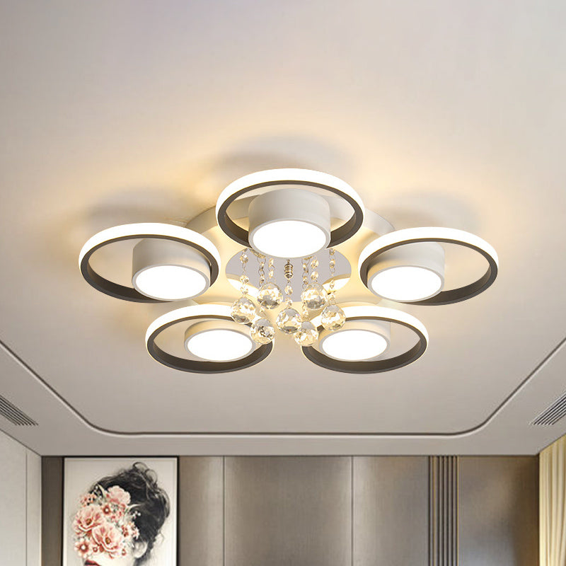 Crystal Ball Circle Ceiling Lamp Modern 3/5 Lights Bedroom Flush Mount in Black and White Clearhalo 'Ceiling Lights' 'Close To Ceiling Lights' 'Close to ceiling' 'Flush mount' Lighting' 874703