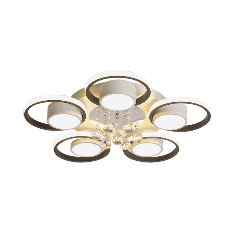 Crystal Ball Circle Ceiling Lamp Modern 3/5 Lights Bedroom Flush Mount in Black and White Clearhalo 'Ceiling Lights' 'Close To Ceiling Lights' 'Close to ceiling' 'Flush mount' Lighting' 874704