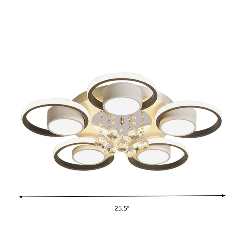 Crystal Ball Circle Ceiling Lamp Modern 3/5 Lights Bedroom Flush Mount in Black and White Clearhalo 'Ceiling Lights' 'Close To Ceiling Lights' 'Close to ceiling' 'Flush mount' Lighting' 874705