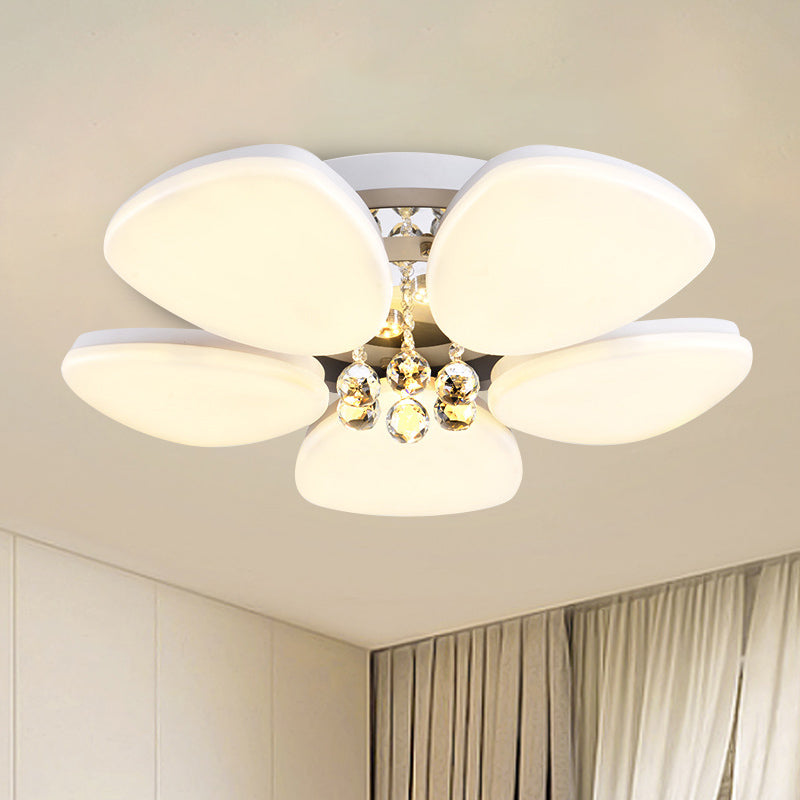 LED Acrylic Flush Mount Lighting Modernism White Blossom Living Room Ceiling Light with Crystal Ball White Clearhalo 'Ceiling Lights' 'Close To Ceiling Lights' 'Close to ceiling' 'Flush mount' Lighting' 874720