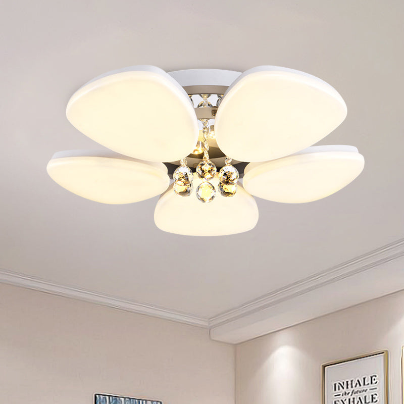 LED Acrylic Flush Mount Lighting Modernism White Blossom Living Room Ceiling Light with Crystal Ball Clearhalo 'Ceiling Lights' 'Close To Ceiling Lights' 'Close to ceiling' 'Flush mount' Lighting' 874721