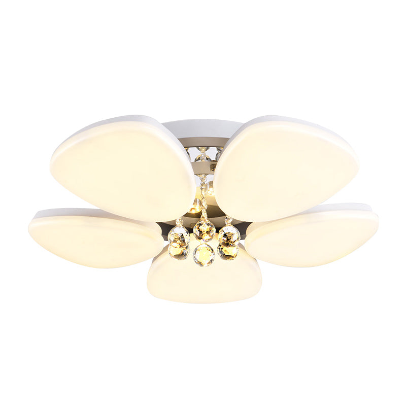 LED Acrylic Flush Mount Lighting Modernism White Blossom Living Room Ceiling Light with Crystal Ball Clearhalo 'Ceiling Lights' 'Close To Ceiling Lights' 'Close to ceiling' 'Flush mount' Lighting' 874722