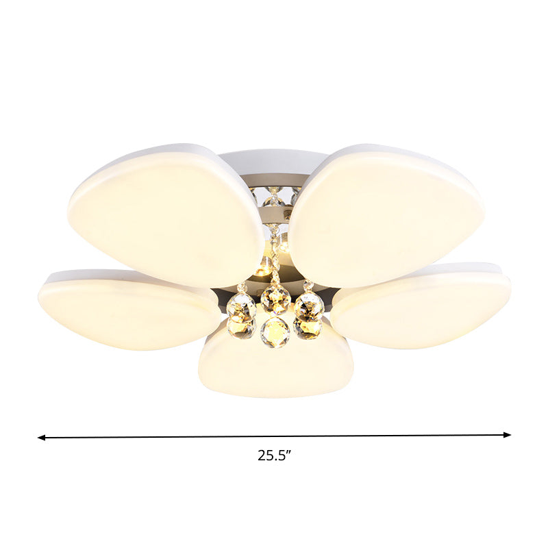 LED Acrylic Flush Mount Lighting Modernism White Blossom Living Room Ceiling Light with Crystal Ball Clearhalo 'Ceiling Lights' 'Close To Ceiling Lights' 'Close to ceiling' 'Flush mount' Lighting' 874723