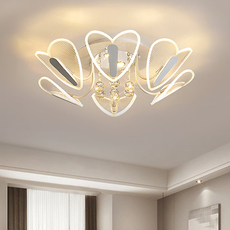 LED Semi Flush Mount Light Contemporary Heart Clear Crystal Ball Flushmount Lighting, 25.5"/31.5" Width Clear 25.5" Clearhalo 'Ceiling Lights' 'Close To Ceiling Lights' 'Close to ceiling' 'Semi-flushmount' Lighting' 874754