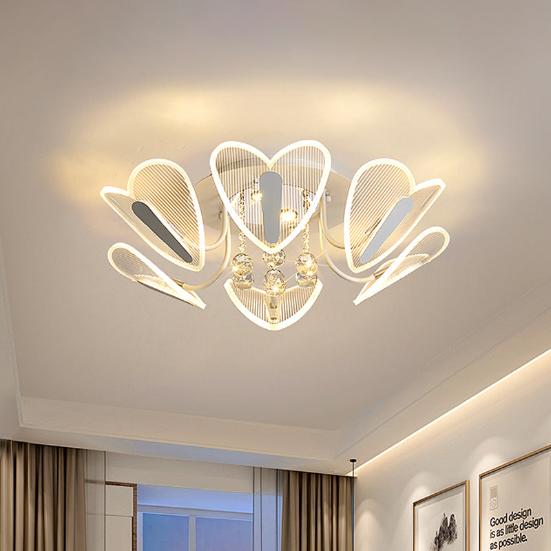 LED Semi Flush Mount Light Contemporary Heart Clear Crystal Ball Flushmount Lighting, 25.5"/31.5" Width Clearhalo 'Ceiling Lights' 'Close To Ceiling Lights' 'Close to ceiling' 'Semi-flushmount' Lighting' 874755