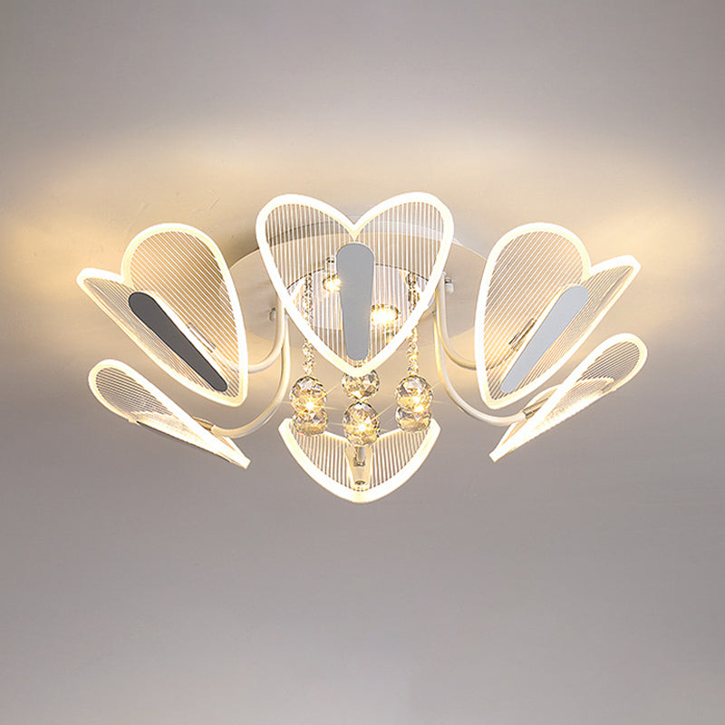 LED Semi Flush Mount Light Contemporary Heart Clear Crystal Ball Flushmount Lighting, 25.5"/31.5" Width Clearhalo 'Ceiling Lights' 'Close To Ceiling Lights' 'Close to ceiling' 'Semi-flushmount' Lighting' 874756