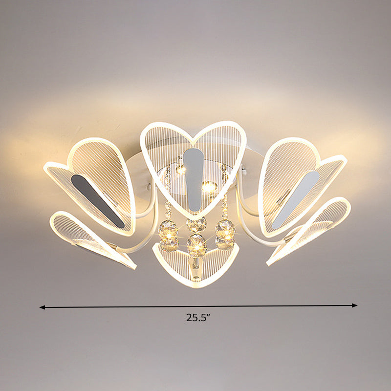 LED Semi Flush Mount Light Contemporary Heart Clear Crystal Ball Flushmount Lighting, 25.5"/31.5" Width Clearhalo 'Ceiling Lights' 'Close To Ceiling Lights' 'Close to ceiling' 'Semi-flushmount' Lighting' 874757