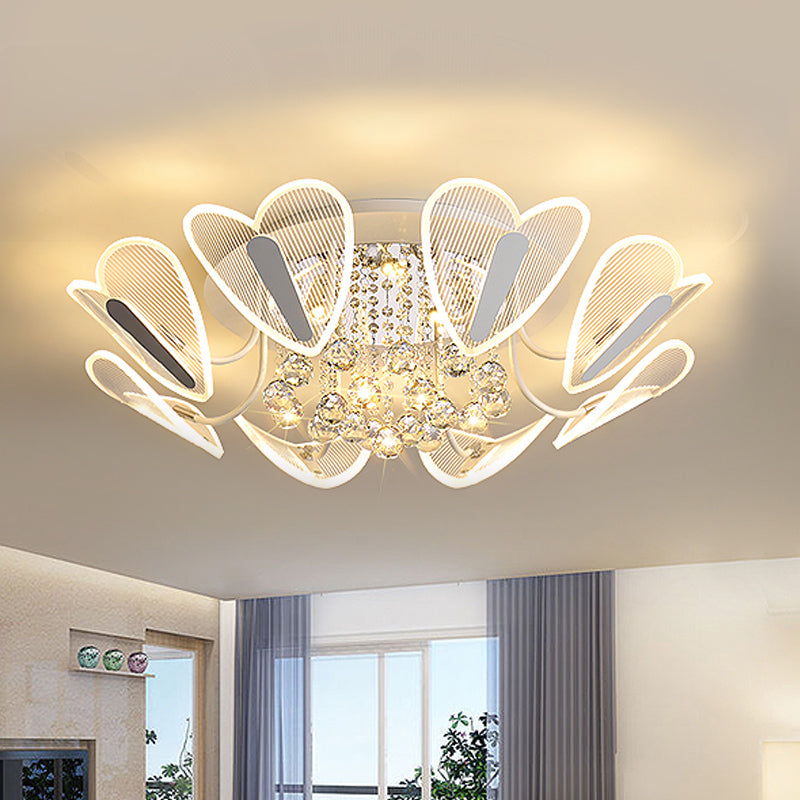 LED Semi Flush Mount Light Contemporary Heart Clear Crystal Ball Flushmount Lighting, 25.5"/31.5" Width Clear 31.5" Clearhalo 'Ceiling Lights' 'Close To Ceiling Lights' 'Close to ceiling' 'Semi-flushmount' Lighting' 874758