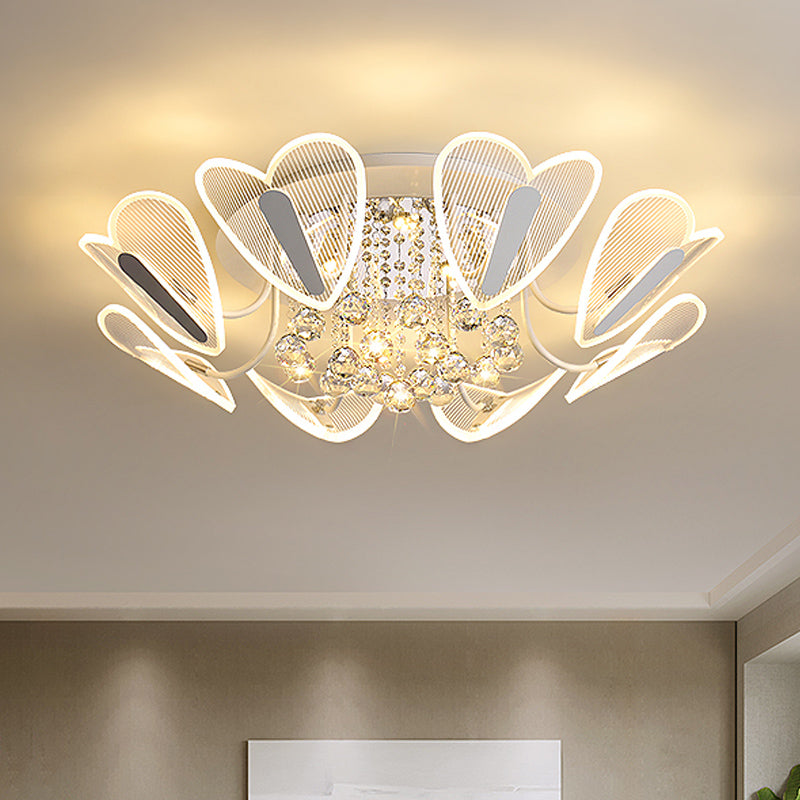 LED Semi Flush Mount Light Contemporary Heart Clear Crystal Ball Flushmount Lighting, 25.5"/31.5" Width Clearhalo 'Ceiling Lights' 'Close To Ceiling Lights' 'Close to ceiling' 'Semi-flushmount' Lighting' 874759