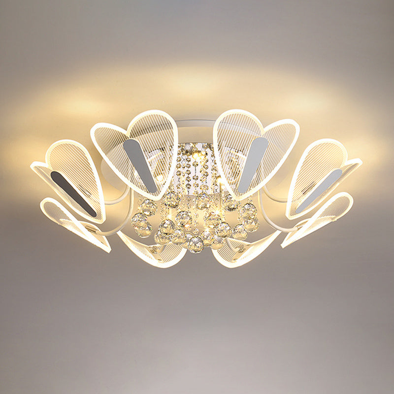 LED Semi Flush Mount Light Contemporary Heart Clear Crystal Ball Flushmount Lighting, 25.5"/31.5" Width Clearhalo 'Ceiling Lights' 'Close To Ceiling Lights' 'Close to ceiling' 'Semi-flushmount' Lighting' 874761