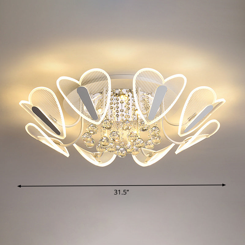 LED Semi Flush Mount Light Contemporary Heart Clear Crystal Ball Flushmount Lighting, 25.5"/31.5" Width Clearhalo 'Ceiling Lights' 'Close To Ceiling Lights' 'Close to ceiling' 'Semi-flushmount' Lighting' 874762