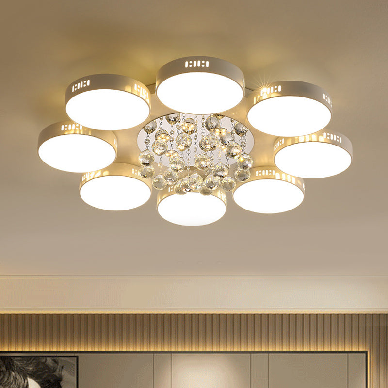 Circular Crystal Orb Ceiling Lamp Contemporary 22"/31.5" W LED Bedroom Flush Mount Light in White White 31.5" Clearhalo 'Ceiling Lights' 'Close To Ceiling Lights' 'Close to ceiling' 'Flush mount' Lighting' 874767