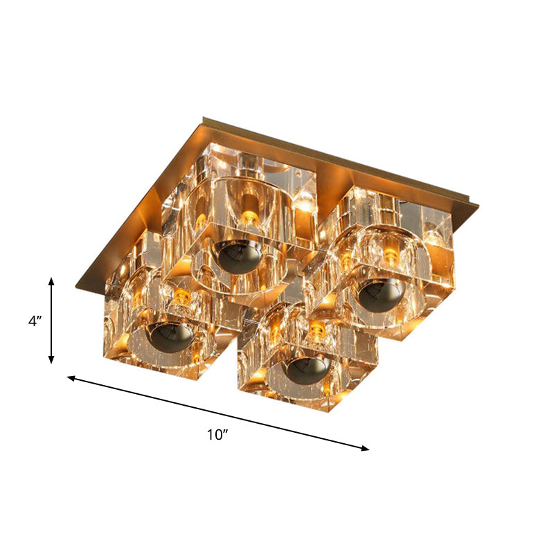 Brass Square Flushmount Lighting Minimalism Crystal Block 4-Head Bedroom Ceiling Light Clearhalo 'Ceiling Lights' 'Close To Ceiling Lights' 'Close to ceiling' 'Flush mount' Lighting' 874775