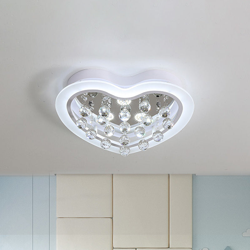 16"/19.5" W Acrylic Heart Flush Light Fixture Minimalism LED Bedroom Ceiling Lighting in White with Crystal Orb Clearhalo 'Ceiling Lights' 'Close To Ceiling Lights' 'Close to ceiling' 'Flush mount' Lighting' 874777