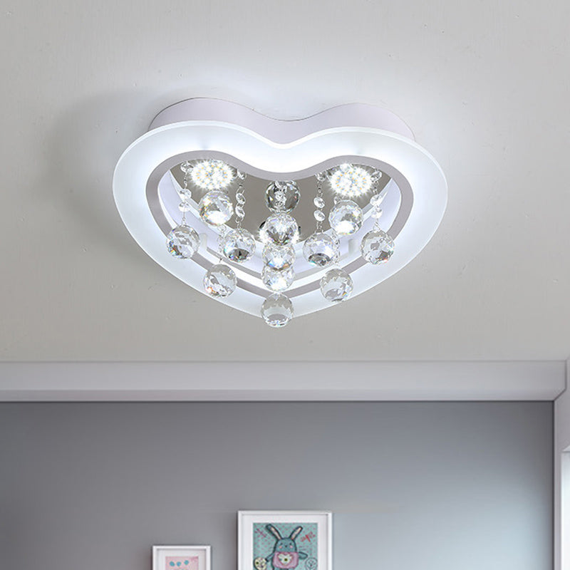 16"/19.5" W Acrylic Heart Flush Light Fixture Minimalism LED Bedroom Ceiling Lighting in White with Crystal Orb White 16" Clearhalo 'Ceiling Lights' 'Close To Ceiling Lights' 'Close to ceiling' 'Flush mount' Lighting' 874780