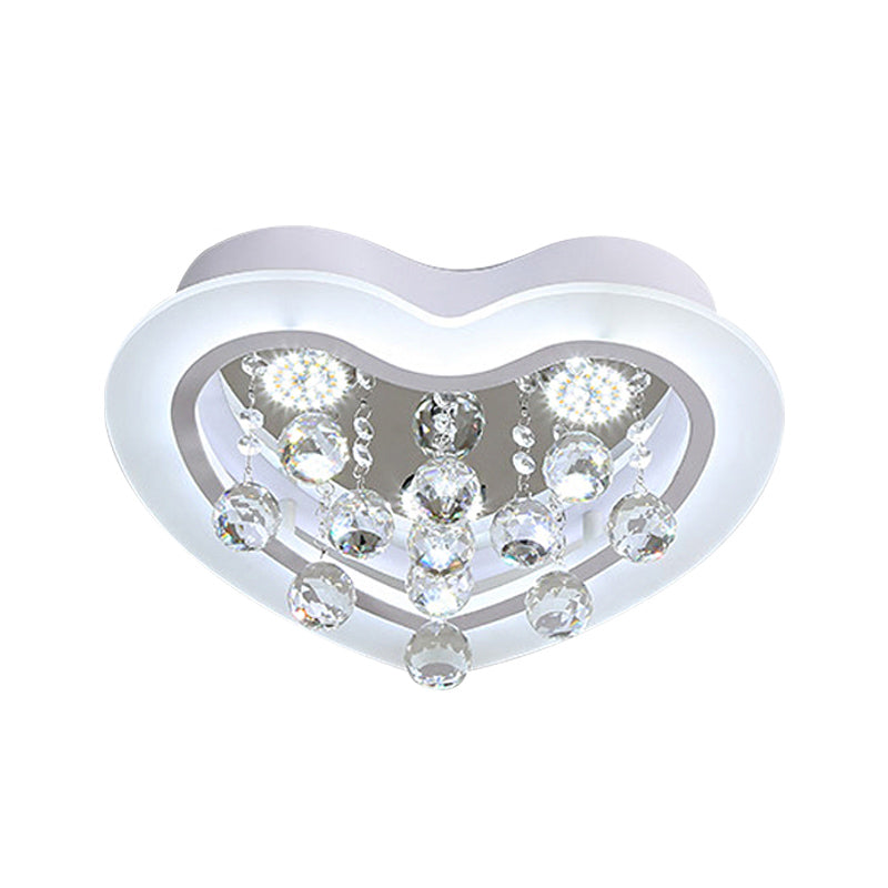 16"/19.5" W Acrylic Heart Flush Light Fixture Minimalism LED Bedroom Ceiling Lighting in White with Crystal Orb Clearhalo 'Ceiling Lights' 'Close To Ceiling Lights' 'Close to ceiling' 'Flush mount' Lighting' 874782