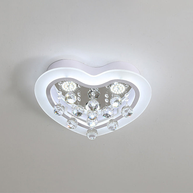 16"/19.5" W Acrylic Heart Flush Light Fixture Minimalism LED Bedroom Ceiling Lighting in White with Crystal Orb Clearhalo 'Ceiling Lights' 'Close To Ceiling Lights' 'Close to ceiling' 'Flush mount' Lighting' 874783