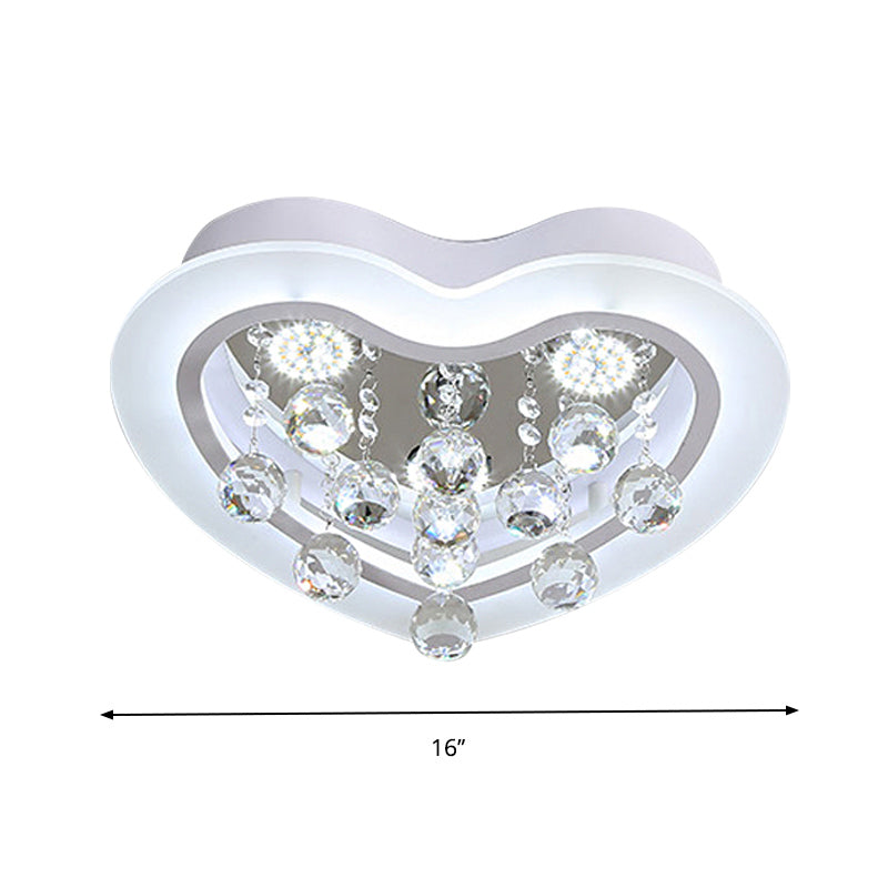 16"/19.5" W Acrylic Heart Flush Light Fixture Minimalism LED Bedroom Ceiling Lighting in White with Crystal Orb Clearhalo 'Ceiling Lights' 'Close To Ceiling Lights' 'Close to ceiling' 'Flush mount' Lighting' 874784