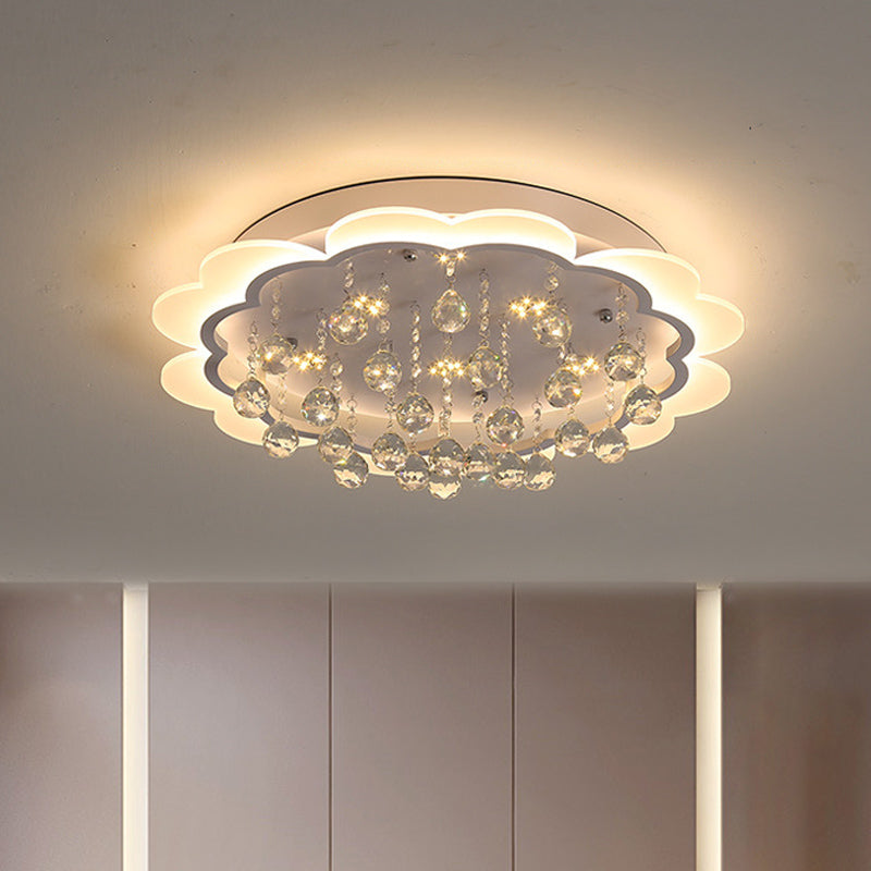 Simple Bloom Flush Ceiling Light LED Acrylic Flush Mount Lamp in White with Crystal Ball, 22"/25.5" W White 25.5" Clearhalo 'Ceiling Lights' 'Close To Ceiling Lights' 'Close to ceiling' 'Flush mount' Lighting' 874785