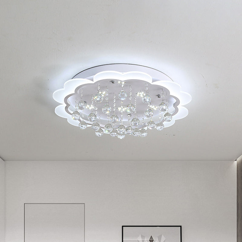 Simple Bloom Flush Ceiling Light LED Acrylic Flush Mount Lamp in White with Crystal Ball, 22"/25.5" W Clearhalo 'Ceiling Lights' 'Close To Ceiling Lights' 'Close to ceiling' 'Flush mount' Lighting' 874786