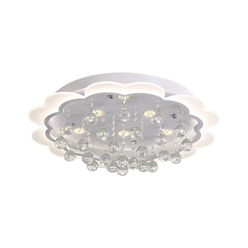 Simple Bloom Flush Ceiling Light LED Acrylic Flush Mount Lamp in White with Crystal Ball, 22"/25.5" W Clearhalo 'Ceiling Lights' 'Close To Ceiling Lights' 'Close to ceiling' 'Flush mount' Lighting' 874787